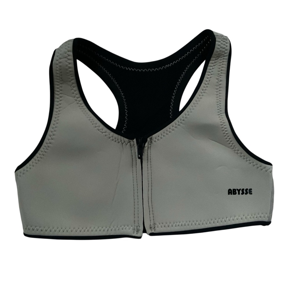 Abysse Women's Front-Zip Neoprene Bikini Top in Light Gray